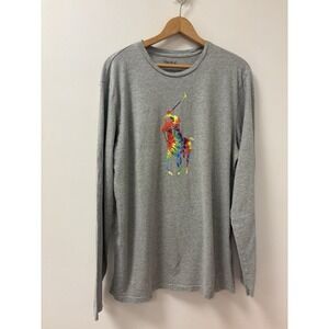 Polo Ralph Lauren Big Pony Gray Rainbow Tie Dye Logo Men's Sz L